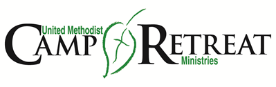 United Methodist Camp Retreat Ministries logo featuring a green abstract figure between the words CAMP and RETREAT